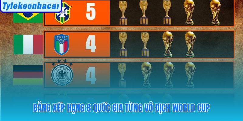 Số lần vô địch World Cup của các nước phân bổ giữa châu lục