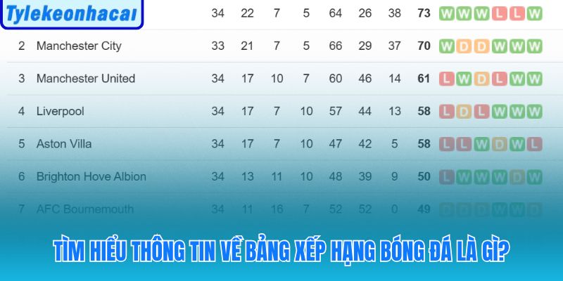 Nơi tập hợp vị trí đội bóng theo điểm số và hiệu suất thi đấu