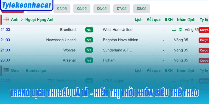 Lịch thi đấu tập hợp thông tin trận cầu theo giải và đội